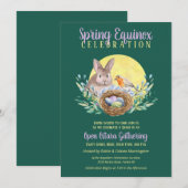 Ostara Spring Equinox Bunny & Bird Nest Green Kaart (Voorkant / Achterkant)
