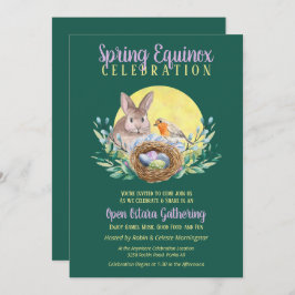 Ostara Spring Equinox Bunny & Bird Nest Green Kaart