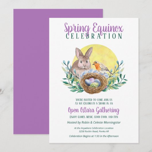 Ostara Spring Equinox Bunny & Bird Nest Sabbat Kaart (Voorkant / Achterkant)