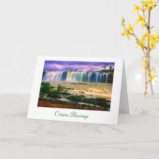 Ostara Spring Solstice met waterval scène Kaart (Gele Bloem)