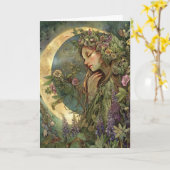 Ostara-wenskaart met wassende maan kaart (Gele Bloem)