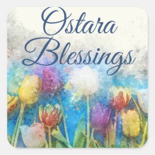Ostara Zegeningen Tulpen Pagan Wiccan Sabbat Vierkante Sticker