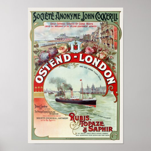 Ostend - London Belgium Vintage Poster 1900 (Voorkant)