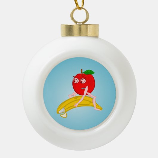 Osteopaat Fruit Grappige Apple Rechttrekken van ee Keramische Bal Ornament (Voorkant)