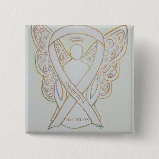 Osteoporose Bewustheid Angel White Ribbon Art Pin Vierkante Button 5,1 Cm (Voorkant)