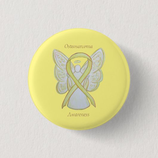 Osteosarcoma Geel bewustzijn Ribbon Angel Pin Ronde Button 3,2 Cm (Voorkant)