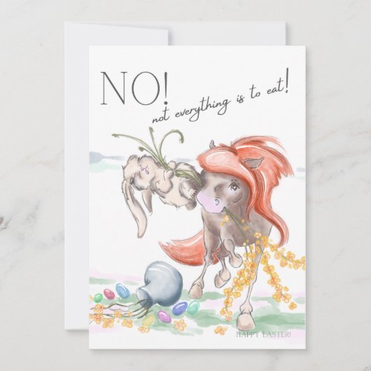Oster Karte mit Pferd und Hase, lustige Tiere Feestdagenkaart (Voorkant)