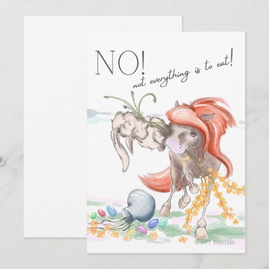 Oster Karte mit Pferd und Hase, lustige Tiere Feestdagenkaart (Voorkant / Achterkant)