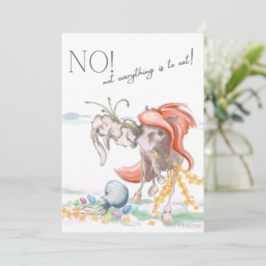 Oster Karte mit Pferd und Hase, lustige Tiere Feestdagenkaart (Staand voorkant)