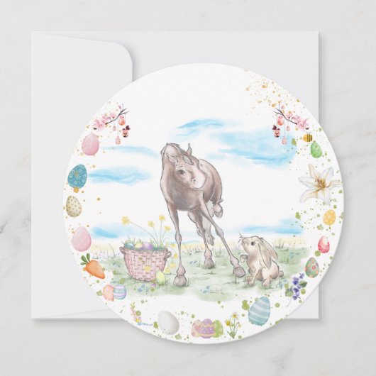 Oster Karte mit Pferd und Osterhase, Grusskarte Feestdagenkaart (Voorkant)