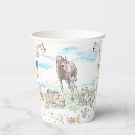Oster Pappbecher mit Pferd und Osterhase Papieren Bekers (Achterkant)