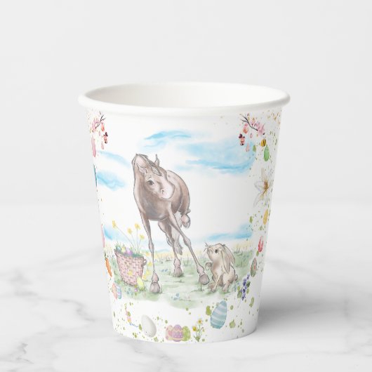 Oster Pappbecher mit Pferd und Osterhase Papieren Bekers (Voorkant)
