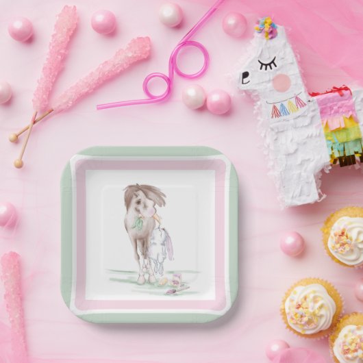Oster Pappteller mit Pferd und Osterhase Papieren Bordje (Feest)