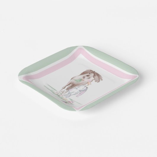 Oster Pappteller mit Pferd und Osterhase Papieren Bordje (Gebogen)