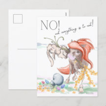 Oster Postkarte mit Pferd und Hase, lustige Tiere