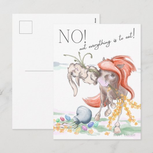 Oster Postkarte mit Pferd und Hase, lustige Tiere Feestdagenkaart (Voorkant / Achterkant)