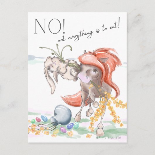 Oster Postkarte mit Pferd und Hase, lustige Tiere  Feestdagenkaart (Voorkant)