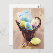 Ostereier in einem Korb mit Notizzettel Briefkaart (Voorkant / Achterkant)