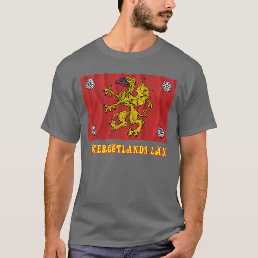 Östergötlands län waving flag with name t-shirt (Voorkant)