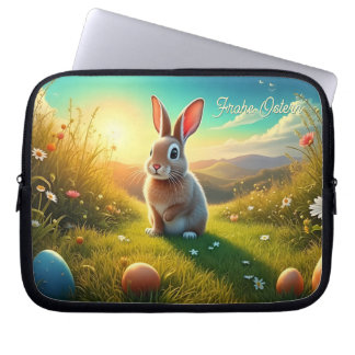 Osterhase en kleurrijke eieren in voorjaarsmagie laptop sleeve