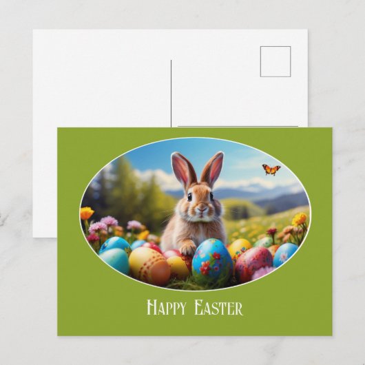 Osterhase im Blumenfeld Illustration - Briefkaart (Voorkant / Achterkant)