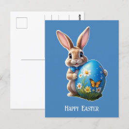 Osterhase mit blauer Schleife -  Briefkaart