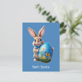 Osterhase mit blauer Schleife -  Briefkaart (Staand voorkant)