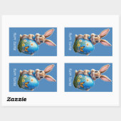 Osterhase mit blauer Schleife - Rechthoekige Sticker (Vel)