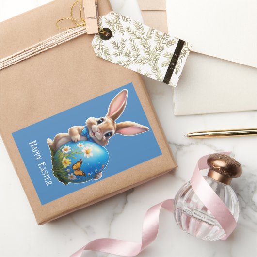 Osterhase mit blauer Schleife - Rechthoekige Sticker (Geschenken)