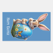 Osterhase mit blauer Schleife - Rechthoekige Sticker (Voorkant)