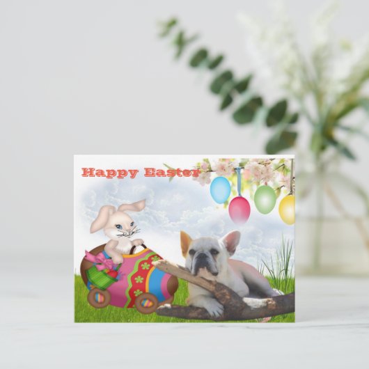 Osterkarte französische Bulldogge Postkarte Briefkaart (Staand voorkant)
