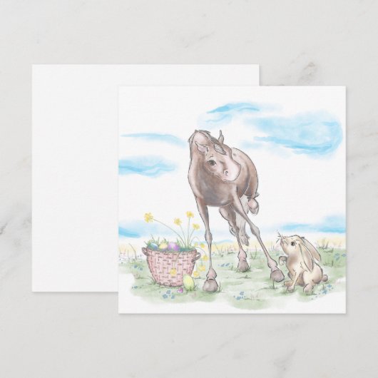 Osterkarte mit Pferd und Osterhase, süsse Tiere  Feestdagenkaart (Voorkant / Achterkant)
