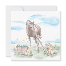 Osterkarte mit Pferd und Osterhase, süsse Tiere 