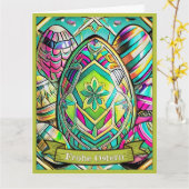 Ostermotiv farbiger Cartoon mit Ostereier 13553 Kaart (Gele Bloem)