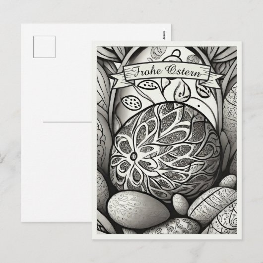 Ostermotiv monochrome Cartoon mit Ostereier 97330 Feestdagenkaart (Voorkant / Achterkant)