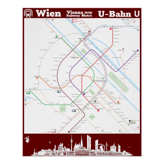 " Österreich: Wien U-Bahn SUBWAYmap ... Perfect Poster (Voorkant)