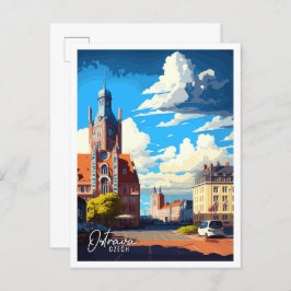 Ostrava Czech Art vintage reisillustratie Briefkaart