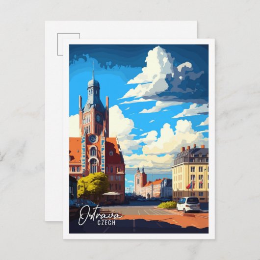 Ostrava Czech Art vintage reisillustratie Briefkaart (Voorkant / Achterkant)