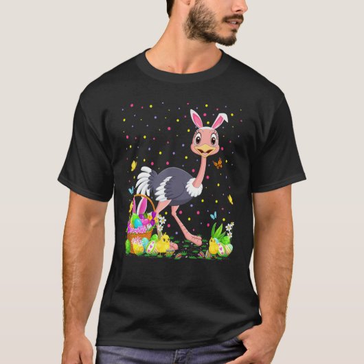 Ostrich Bird Easter Egg Hunt Bunny Ostrich Pasen T-shirt (Voorkant)
