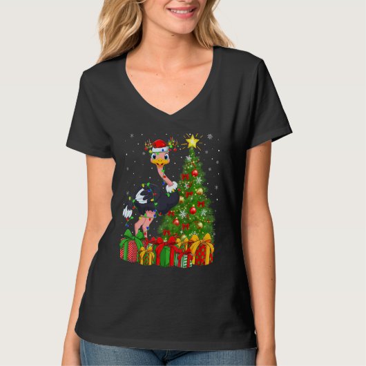 Ostrich Bird   Xmas Holiday Santa Ostrich Christma T-shirt (Voorkant)