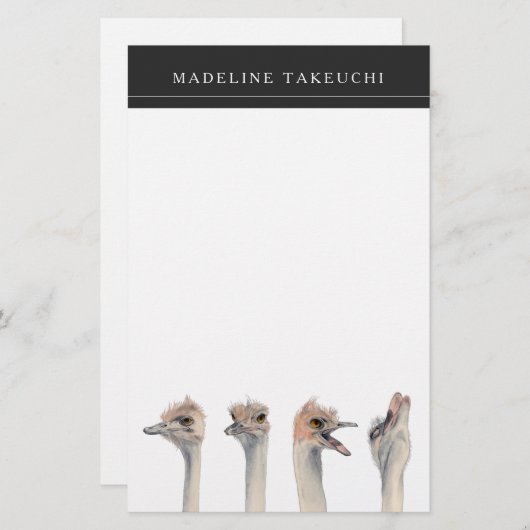 Ostrich Birds Funny Animal | Jouw namen toevoegen Briefpapier (Voorkant / Achterkant)