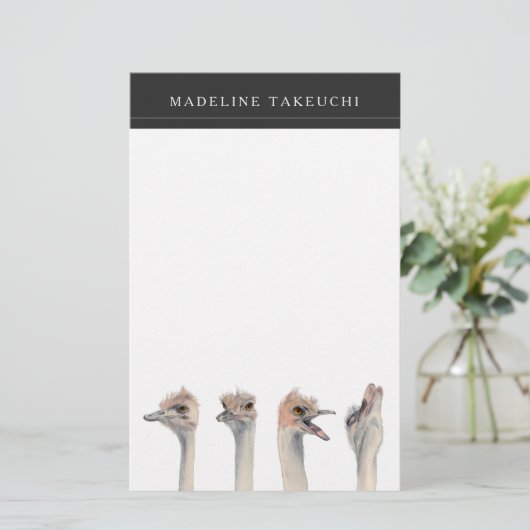 Ostrich Birds Funny Animal | Jouw namen toevoegen Briefpapier (Staand voorkant)