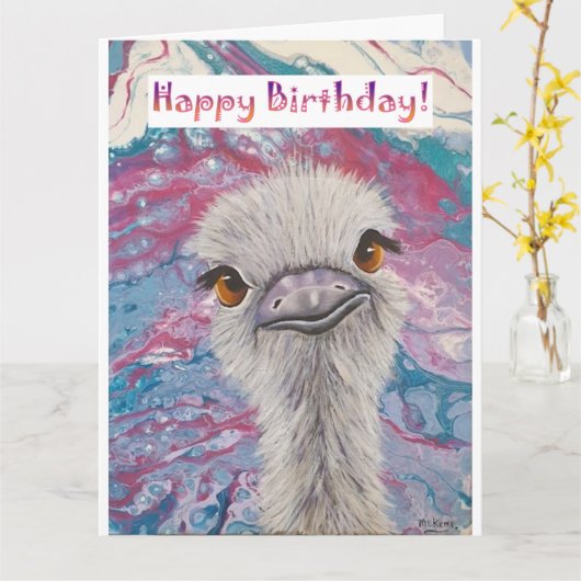 Ostrich Birthday Kaart (Gele Bloem)