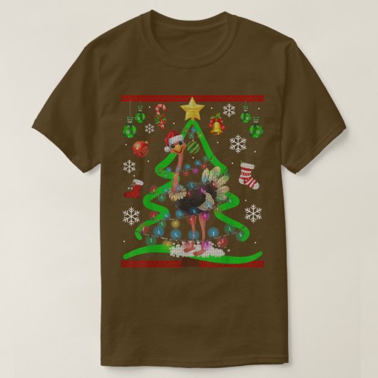 Ostrich Christmas Tree Ostriches Ugly Xmas Sweater T-shirt (Design voorkant)