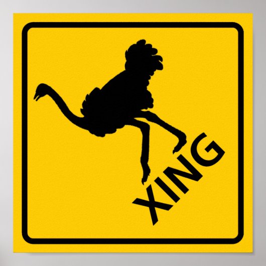 Ostrich Crossing Highway Sign Poster (Voorkant)