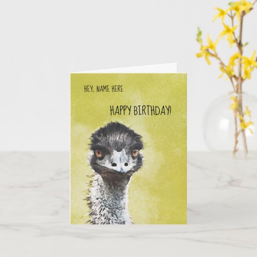 Ostrich Funny Birthday Card Kaart (Gele Bloem)