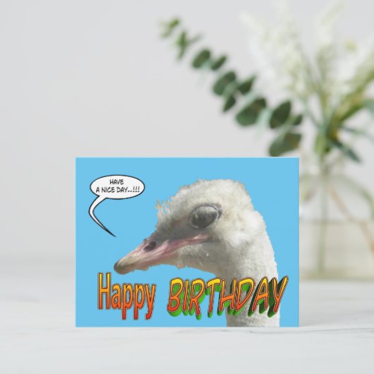Ostrich Happy Birthday  Briefkaart (Staand voorkant)