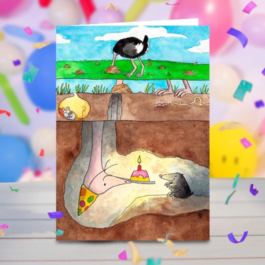 Ostrich Happy Birthday wenskaart van N. Janes Kaart