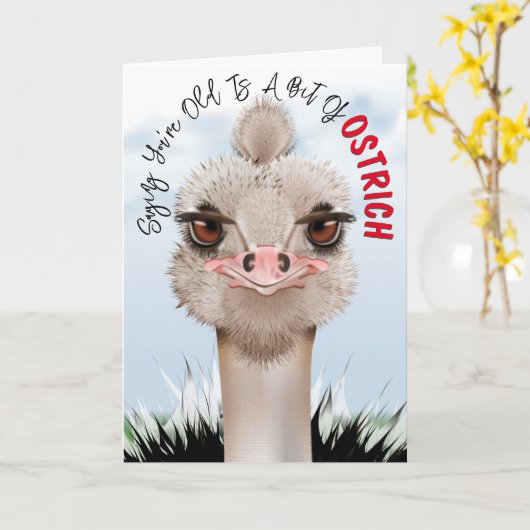 Ostrich Pun Funny Birthday Kaart (Gele Bloem)