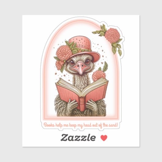 Ostrich Reading a Book Custom-Cut Vinyl Sticker (Vel)